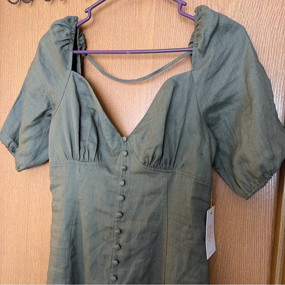 Backyard Roses 100% Linen Midi Dress NWT Size S